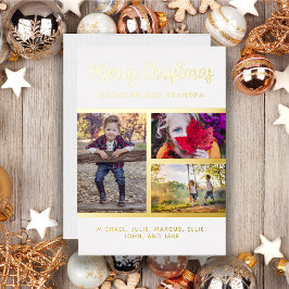 ゴールドフォイル3枚の写真 祖父母と孫のクリスマス 箔シーズンカード