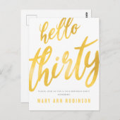 ゴールドフォイル30th誕生日パーティの招待状 ポストカード (正面/裏面)