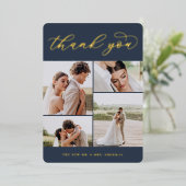 ゴールドフォイル4フォト結婚ズサンキューカード 箔招待状 (立ち正面)