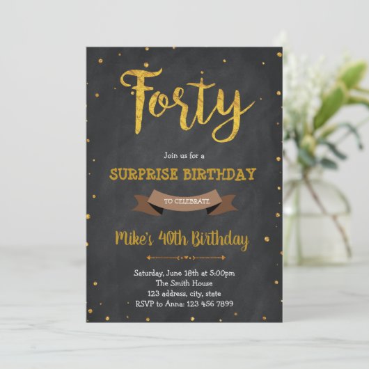 ゴールドフォイル40th誕生日パーティの招待状 招待状 (スタンド正面)