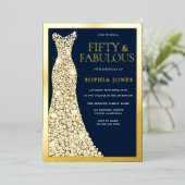 ゴールドフォイル50th誕生日パーティー 箔招待状 (立ち正面)