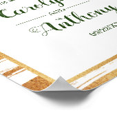 ゴールドフォイル&グリーンパームリーフビーチ結婚式へようこそ ポスター (角)