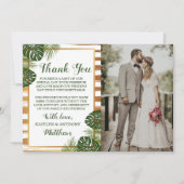 ゴールドフォイル&グリーンパームリーフビーチ結婚式写真 サンキューカード (正面)