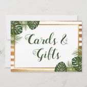 ゴールドフォイル&グリーンパームリーフビーチ結婚式標識 招待状 (正面)