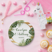 ゴールドフォイル&グリーンパームリーフビーチ結婚式 ペーパープレート (パーティー)