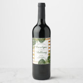 ゴールドフォイル&グリーンパームリーフビーチ結婚式 ワインラベル (正面)