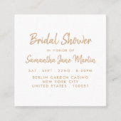 ゴールドフォイル&スクリプトブライダルシャワーチケット招待状 スクエア名刺 (正面)