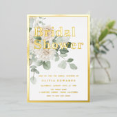 ゴールドフォイル&セージグリーンホワイトフローラブライダルシャワー 箔招待状 (立ち正面)