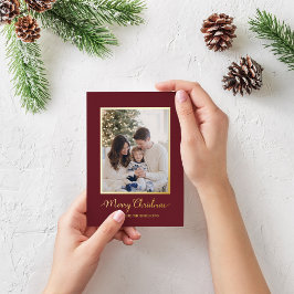 ゴールドフォイル ディープレッド クリスマスの家族写真 箔シーズンカード