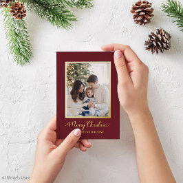 ゴールドフォイル ディープレッド クリスマスの家族写真 箔シーズンカード