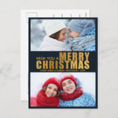 ゴールドフォイル&ネイビーブルーメリーはっきりしたクリスマス2の写真 シーズンポストカード (正面/裏面)