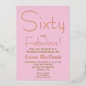 ゴールドフォイル ピンク 60歳の誕生日おめでとう 60歳の誕生日パーティー 箔招待状 (正面)