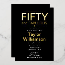 ゴールドフォイル フィフティ アンド ファビュラス ブラックホワイトスクリプト 箔招待状