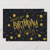 ゴールドフォイル&ブラックグラムバースデーパーティ招待状 招待状 (正面/裏面)