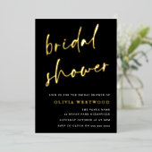 ゴールドフォイル&ブラックモダンブライダルシャワーゴールデン 箔招待状 (立ち正面)