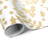 ゴールドフォイル&ホワイトホリー冬のクリスマス ラッピングペーパー (ロールコーナー)