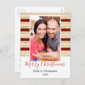 ゴールドフォイル、白と赤のクリスマスフォトカード シーズンポストカード (正面/裏面)