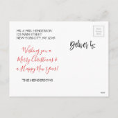 ゴールドフォイル、白と赤のクリスマスフォトカード シーズンポストカード (裏面)