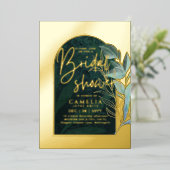 ゴールドフォイル 緑の葉 BRIDAL SHOWER QRコード 箔招待状 (立ち正面)