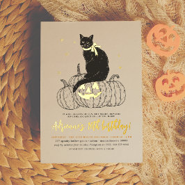 ゴールドフォイル 黒猫 ハロウィン 誕生日パーティー 箔招待状