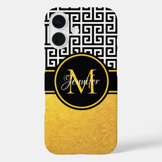 ゴールドフォイル 黒 白 ギリシャ鍵 モノグラム Case-Mate iPhoneケース (裏面)