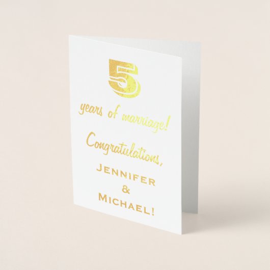 ゴールドフォイル 5周年 結婚記念日 + オーダーメイド ネーム 箔カード (正面)