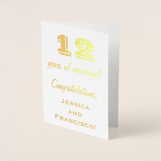 ゴールドフォイル 12周年記念 結婚記念日 + オーダーメイド ネーム入り 箔カード (正面)