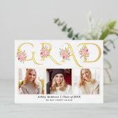 ゴールドフォイルGRADバラ写真卒業発表 箔招待状 (立ち正面)