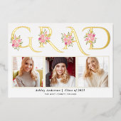 ゴールドフォイルGRADバラ写真卒業発表 箔招待状 (正面)