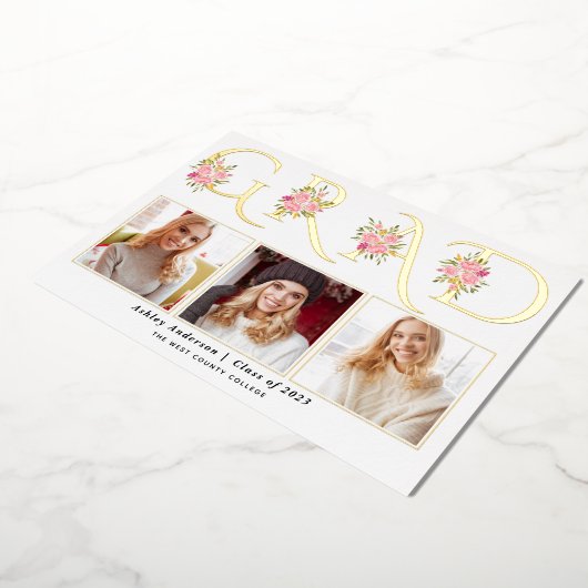 ゴールドフォイルGRADバラ写真卒業発表 箔招待状 (回転した状態)