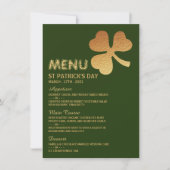 ゴールドフォイルShamrock, St Patrick's Dayメニューカード 招待状 (正面)