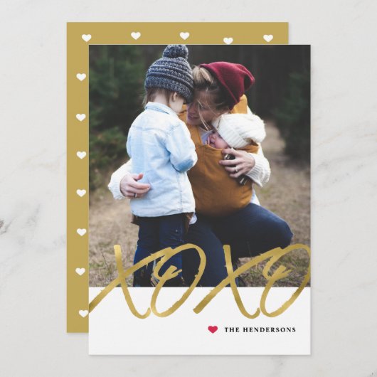 ゴールドフォイルXOXOバレンタインデーフォトカード (正面/裏面)