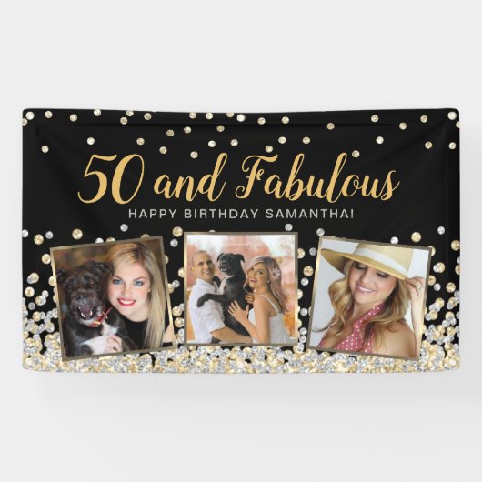 ゴールドフォトコラージュ 50歳の誕生日おめでとう 横断幕 (横)
