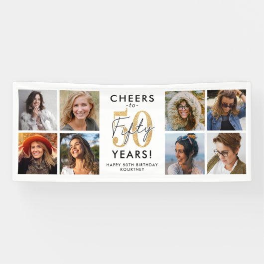 ゴールドフォトバースデーバナー 50歳の誕生日おめでとう 横断幕 (横)