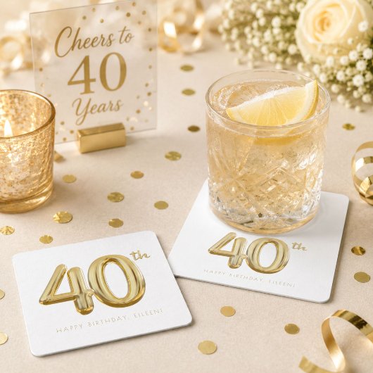 ゴールドフォーティー 40歳の誕生日バルーンパーティー スクエアペーパーコースター