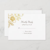ゴールドフラワー ウェディング RSVP カード (正面/裏面)