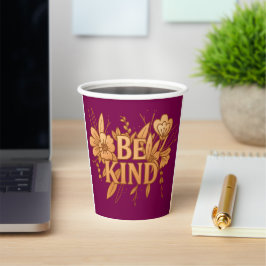 ゴールドフラワー「Be Kind」ペーパカップ – 8oz カスタムパーティー 紙コップ