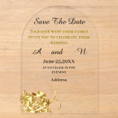ゴールドフラワーSave the date アクリル招待状 (正面)
