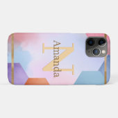 ゴールドフレームとカスタムネームの抽象的な六角形 Case-Mate iPhoneケース (裏面(横))