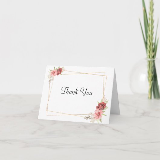 ゴールドフレームとピンクの花柄の感謝カード サンキューカード (正面)