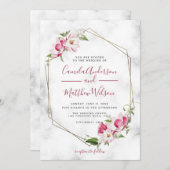 ゴールドフレームと花のウェディング 招待状 (正面/裏面)