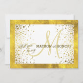 ゴールドフレームのコンフェッティ 私のマトロン・オブ・オナーになってくれますか 招待状 (正面)