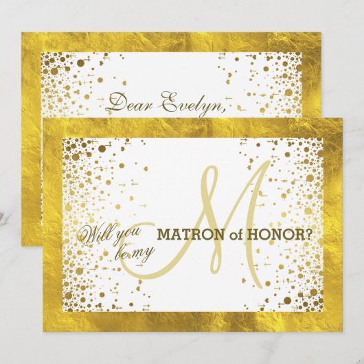 ゴールドフレームのコンフェッティ 私のマトロン・オブ・オナーになってくれますか 招待状 (正面/裏面)