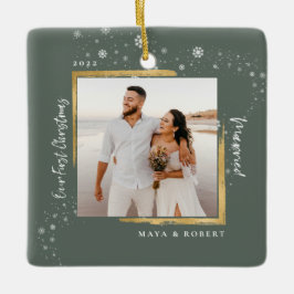 ゴールドフレームの写真 私たちの最初のクリスマス 結婚 セラミックオーナメント