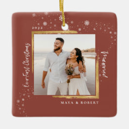 ゴールドフレームの写真 私たちの最初のクリスマス 結婚 セラミックオーナメント