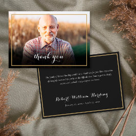 ゴールドフレームの葬儀写真 エレガントなスクリプト サンキューカード