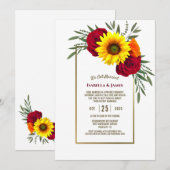 ゴールドフレームひまわりローズウェディングパーティー 招待状 (正面/裏面)