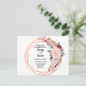 ゴールドフレーム幾何学模様の花のウェディング インビテーションポストカード (スタンド正面)