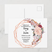 ゴールドフレーム幾何学的な花のウェディング インビテーションポストカード (正面/裏面)