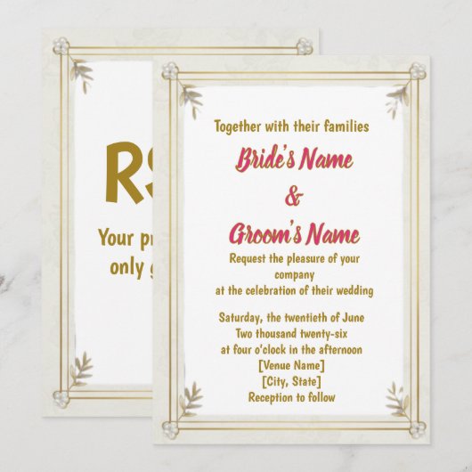 ゴールドフレーム真珠の花嫁入場招待状 シーズンカード (正面/裏面)